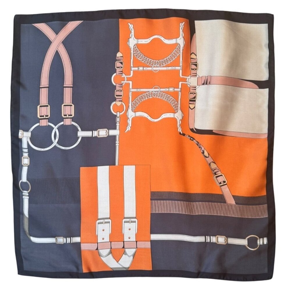 2/$30 Orange Charcoal Black Cream Nautical Antique Printed Silky Fashion Scarf